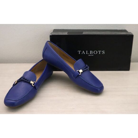 Talbots Women Sz 7.5M Blue Twilight Becca Braid Soft Pebbled Leather Flats - Picture 1 of 14